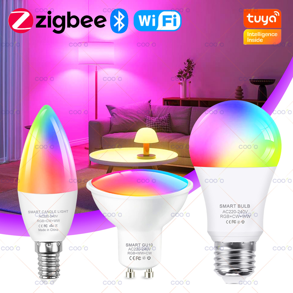 Tuya E27 GU10 E14 ZigBee Bluetooth WiFi Smart Light Bulbs LED Lamp RGBCW Smart Bulb Smart Life APP Work With Alexa Google Home