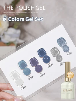 6Pcs 15ML Gel Nail Polish Set, Summer Popular Color Gel Varnish Nail Kit, Soak Off UV/LED Gel Polish For Home Salon Nail Art DIY