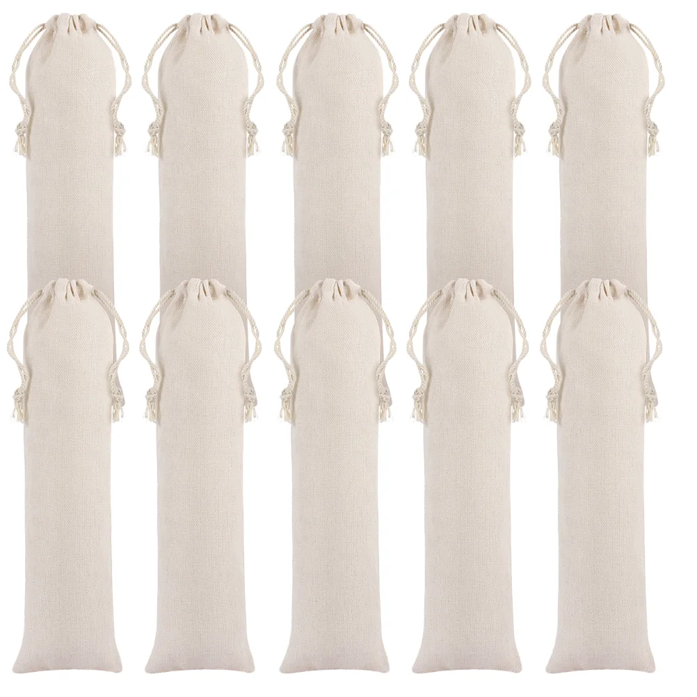 

15Pcs Dust-proof Tableware Bag Reusable Linen Cotton Drawstring Bag (Beige)