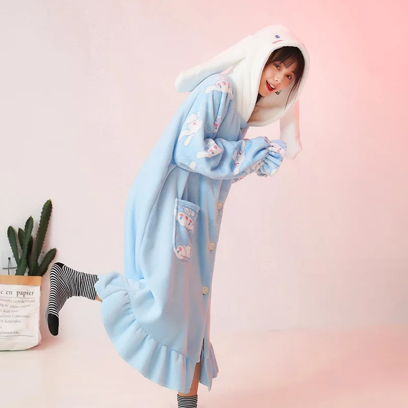Leisure Style Sleepwear Long Sleeve Fluffy Pajamas Kigurumi Adult Homewear Nightgown Loungewear Warm Clothes Halloween Long Robe
