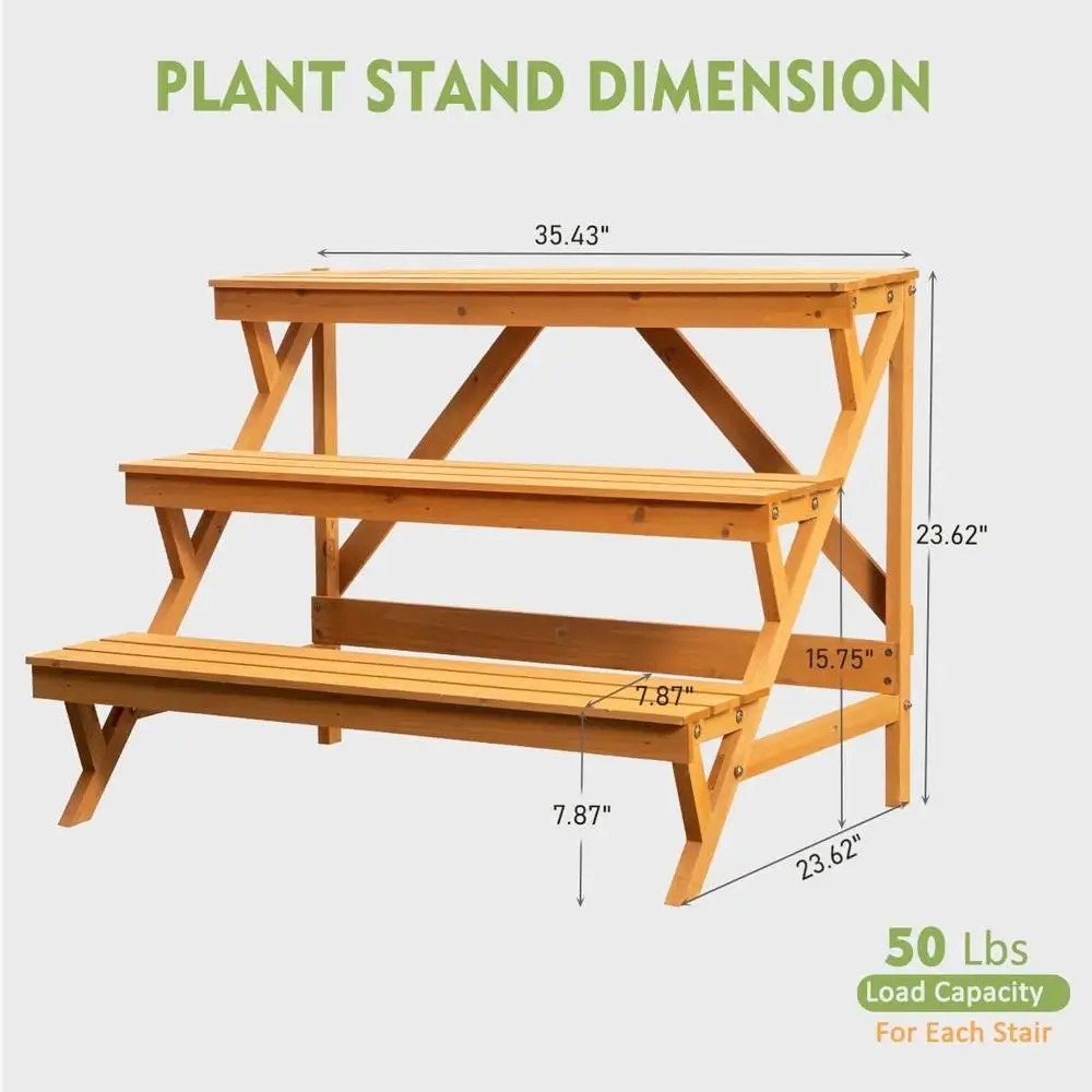 3 Tier Wooden Plant Stand Multi Tiered Ladder Shelf Indoor Outdoor Display Storage Organizer Potted Plants and Flowers 4