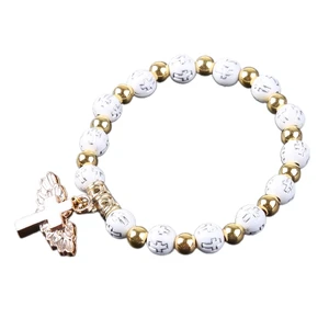 E15E Nice Stretch Rosary Beads Bracelets Angel for Cross Pendant Jewelry Decor Gift