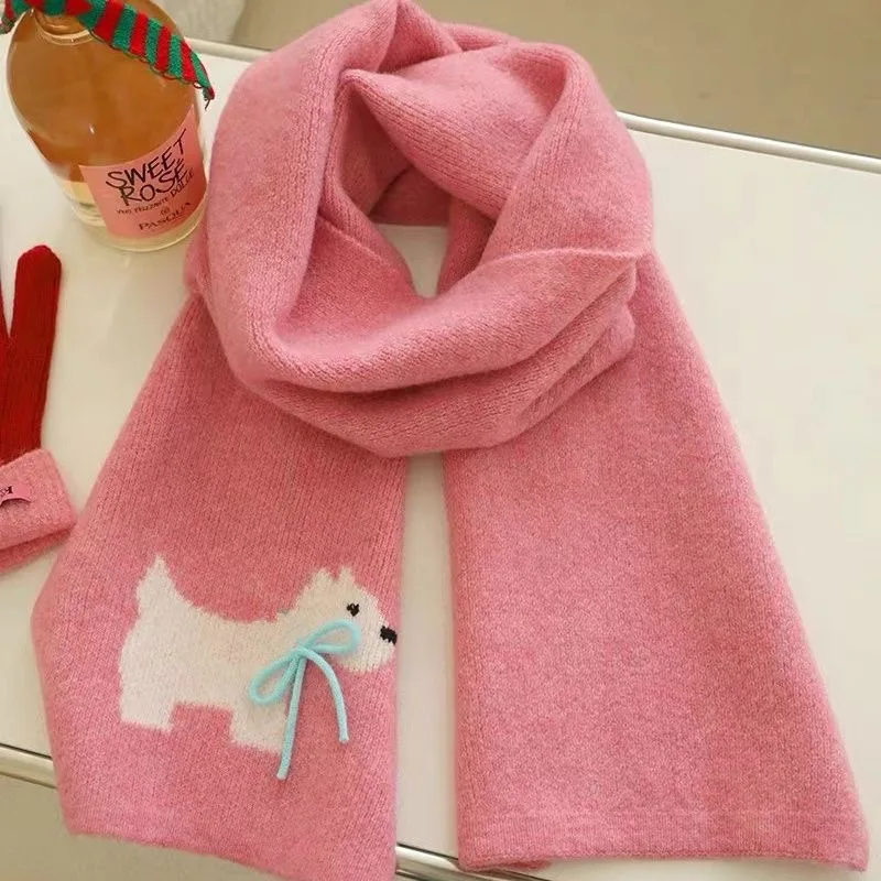 Зимовий теплий шарф для жінок солодкий крутий кролик ручної роботи бант зимовий в'язаний вовняний імітація кашемірового шарфа суцільний мультфільм