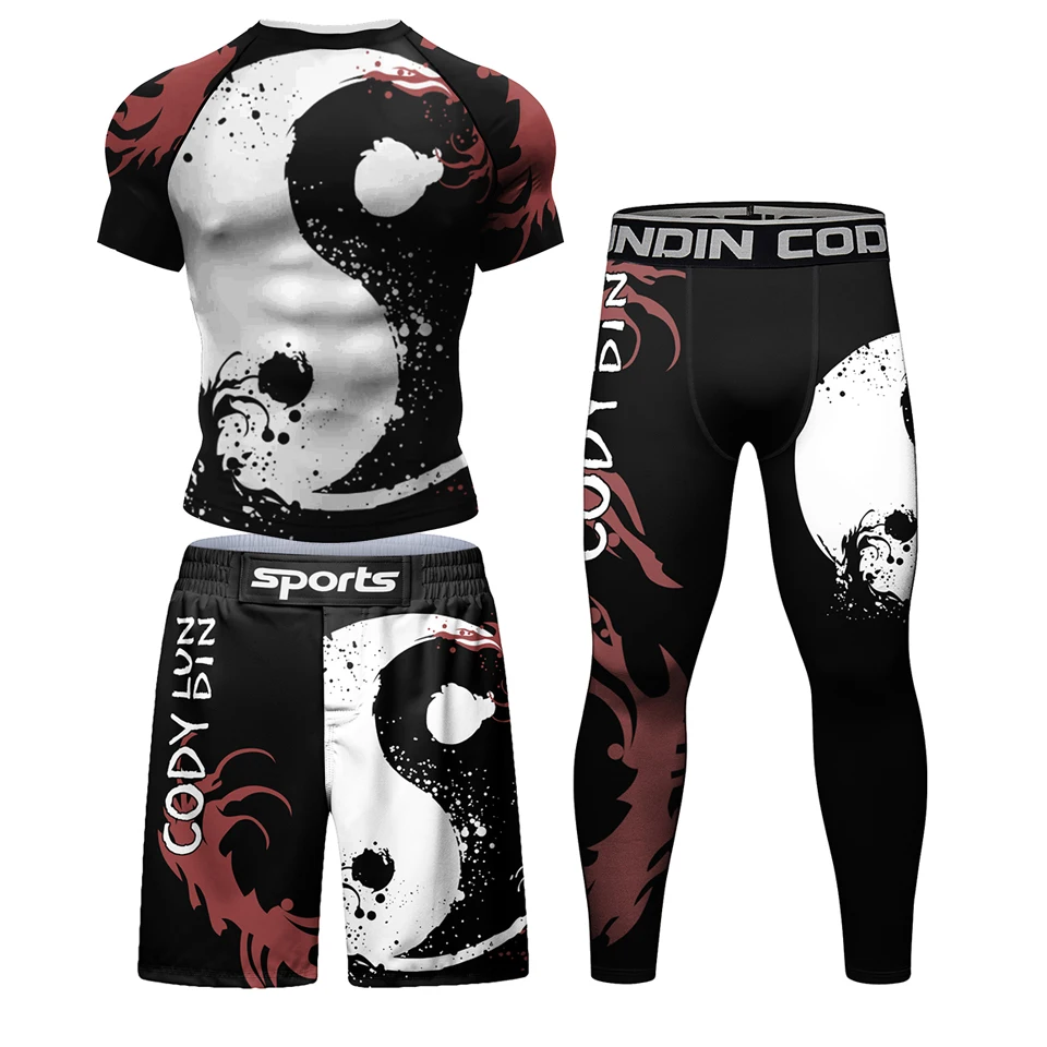 Sports Rashguard Jiu jitsu MMA Compression T-Shirt + Pants Sets Blank Surf Polyester Sublimation Rash Guard Boxing Sportsuits