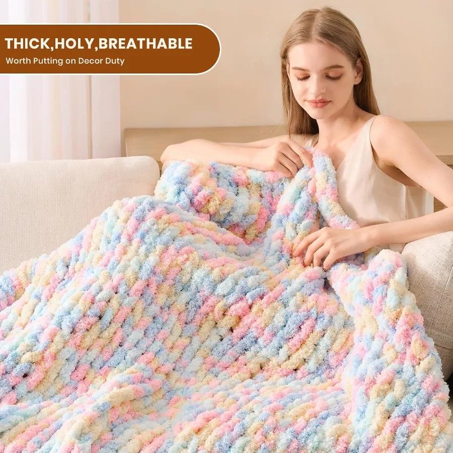 Chunky Knit Blanket Throw: 60''x80'' Chenille Chunky Knitted Throw Blankets for Twin Bed Couch Handmade Thick Cable Knit Blanke
