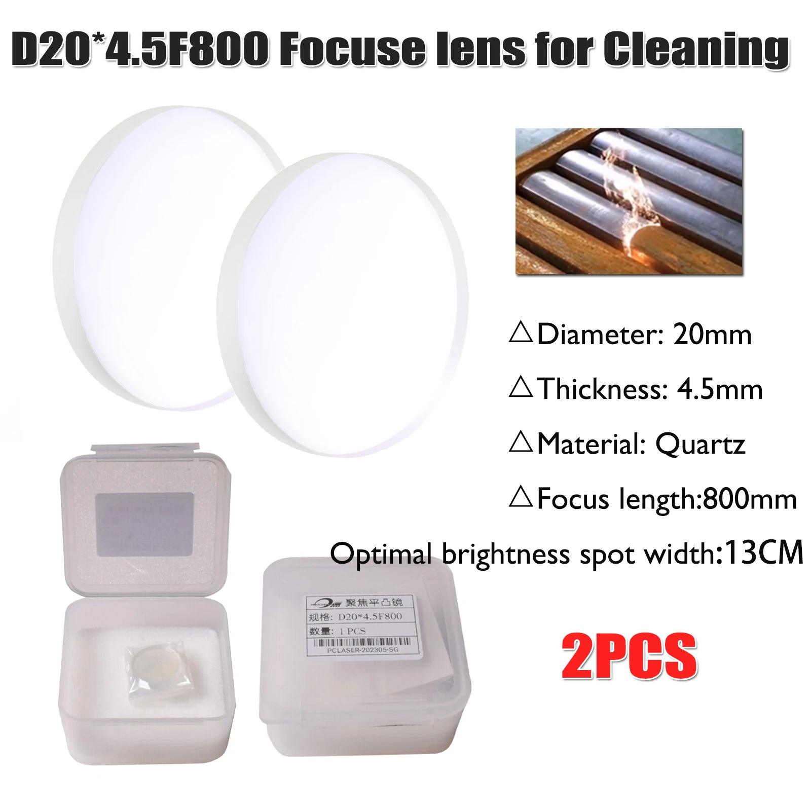 

Линзы с фокусом для лазерной сварки, 2 шт., диаметр 20*4,5 мм, F800, оптимальная яркость, Ширина точки 13 см
