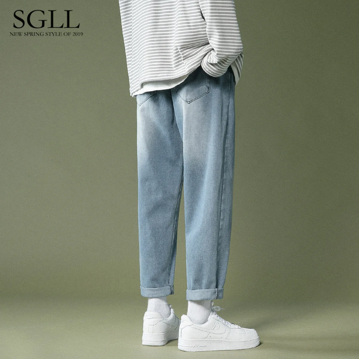 Wholesale 2022 Denim Jeans Men's Wide Leg Straight Korean Fashion Spring Autumn Loose Light Blue Street Casual Pants Trousers
