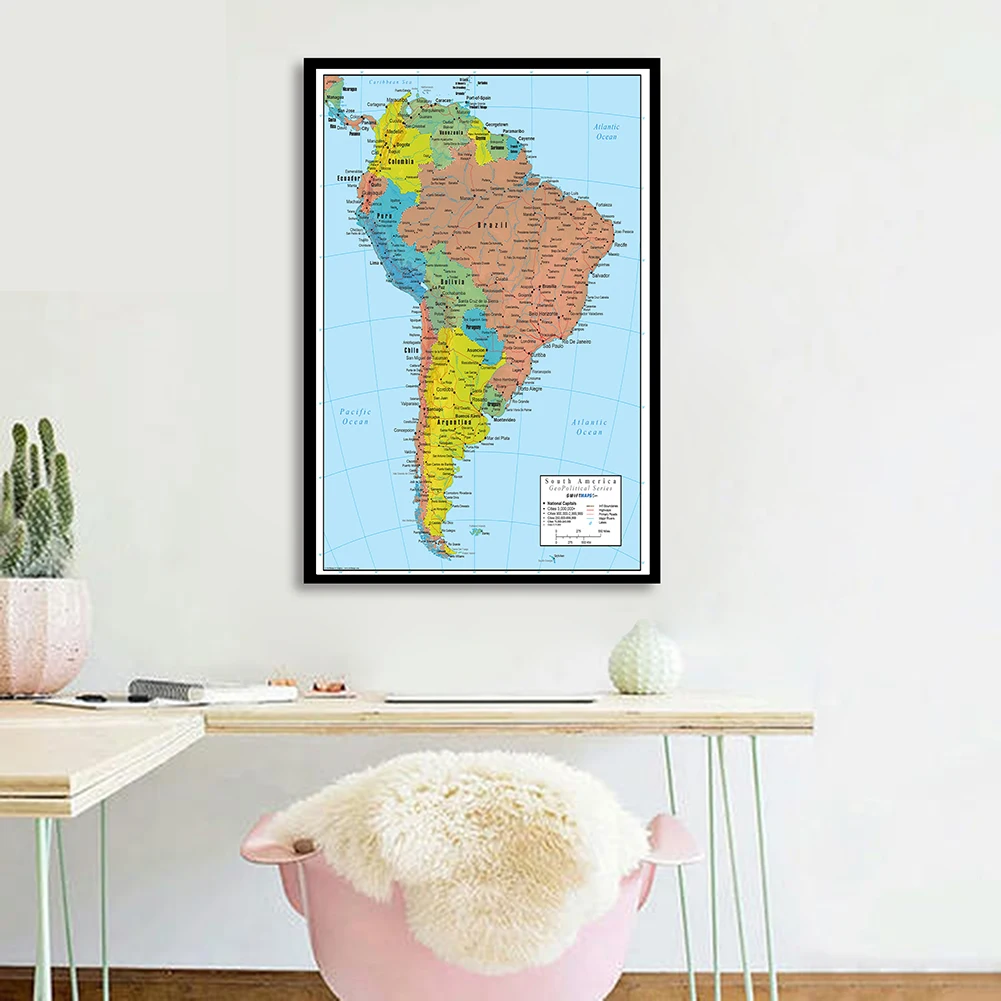 World Map Poster South America Map Wall Art Poster Spray Canvas Painting Travel School Supplies Living Room Home Decor 42*59cm