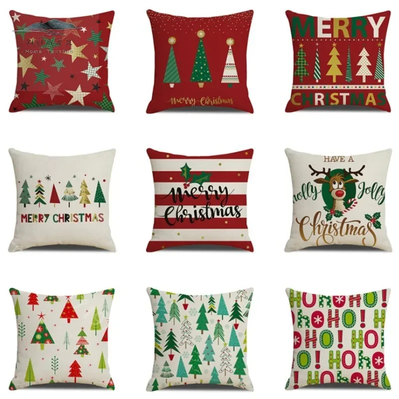

Merry Christmas Pillow Case Home Decor Xmas Tree Elk Printed Cushion Cover New Year Festival Living Room Sofa Waist Pillow Cover
