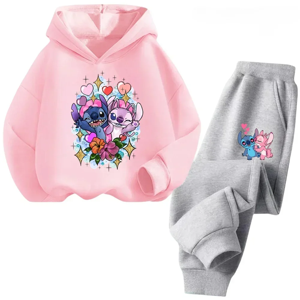 thumbnail image 1 of Conjunto de 2 piezas de sudadera y pantalones con estampado de dibujos animados de Disney Stitch para primavera y otoño, ropa para niños y niñas, sudadera informal para niños, traje deportivo, 1 of 5