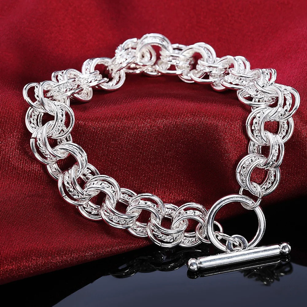 

925 Sterling Silver Fashion Ring Round Bracelets For Women Men's Bracelet Wedding Engagement Retro Jewelry Female Gift Christmas