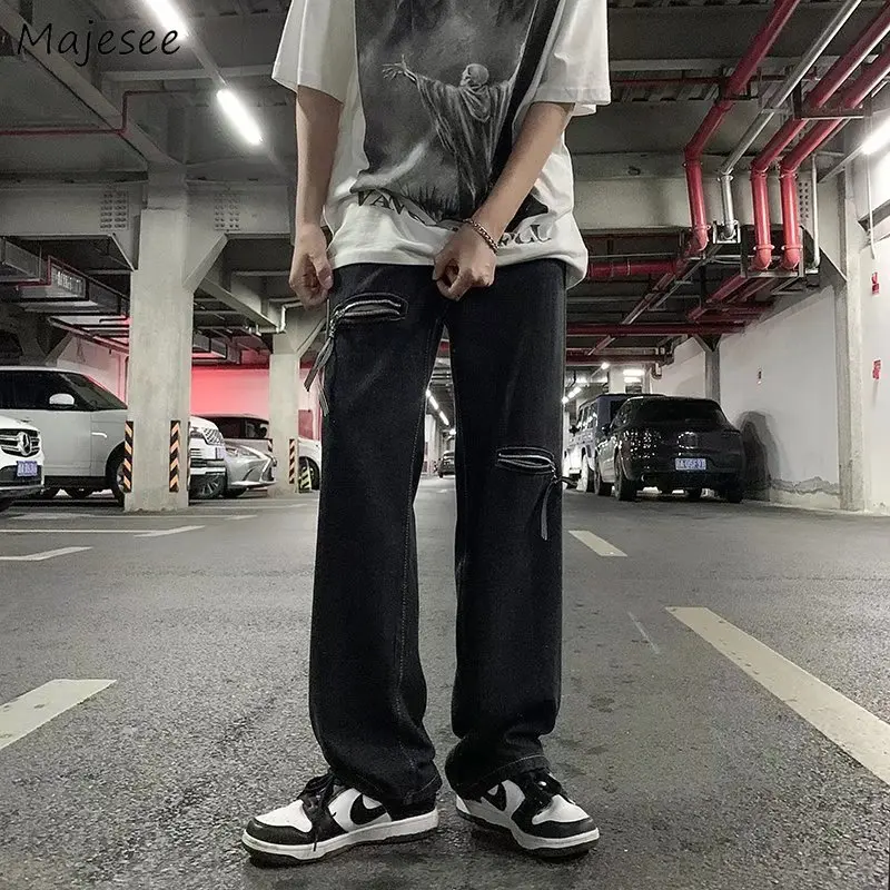 

Jeans Men High Street Retro Hip Hop Black All-match European Style Teens Male Handsome Straight Design Baggy Джинсы Cool Casual