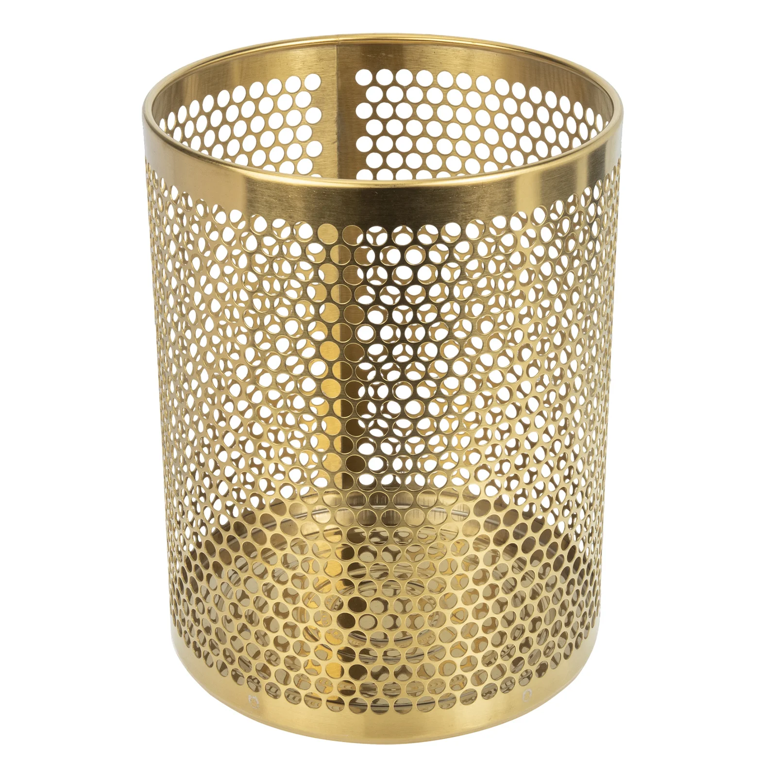 

Golden Trash Can Bin Stainless Steel Recycle Rubbish Storage Holder Mesh Hollow Out Office Home