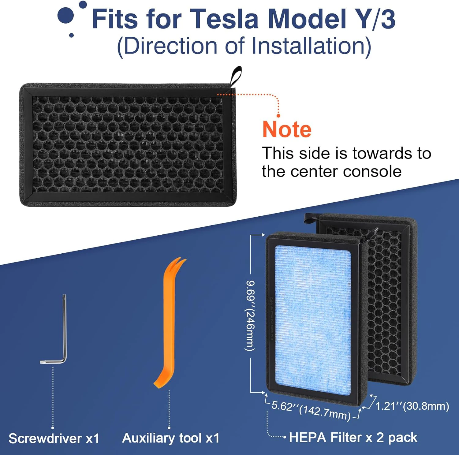 2 Pack HEPA Cabin Air Filter For Tesla Model 3 & Model Y 2020-2025 – Activated Carbon Replacement Kit
