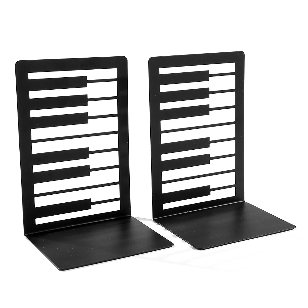 2pcs Black Piano Key Bookends Heavy Duty Iron Bookends Storage Rack Iron Home Desk Racks For Book Lovers Organise Desktop Tools book organizer book holder book stand