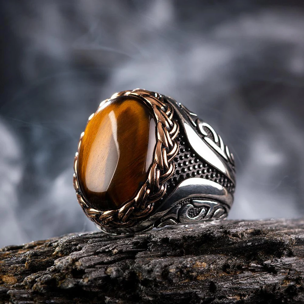 Retro Handmade turkish rings For Men Vintage Double Swords Black Zircon Punk Trendy Islamic Religious Muslim Jewelry