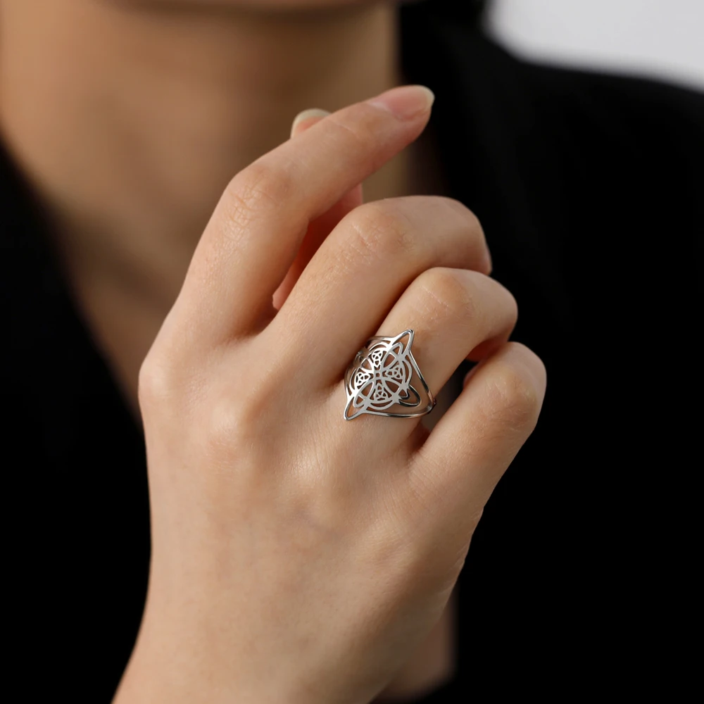 COOLTIME Triqueta Witch Knot Rings for Women Men Stainless Steel