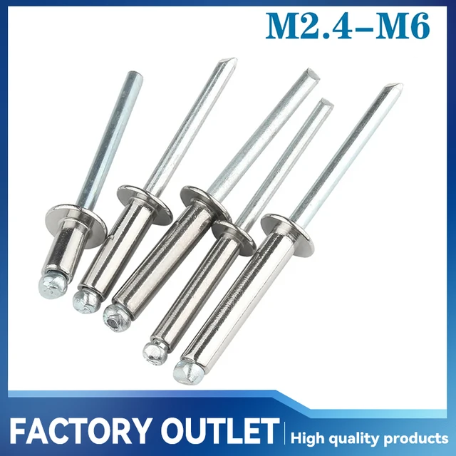 Remaches Pop de aluminio, cabeza de cúpula de piezas, remaches ciegos, vástago de acero, mandril de escape, clavo de tracción, 10-50 M5, M2.4, M3.2, M4, M4.8, M6
