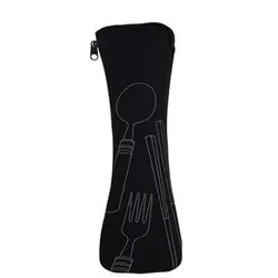 Compact Travel Tableware Bag - Portable Cutlery Case (Black)