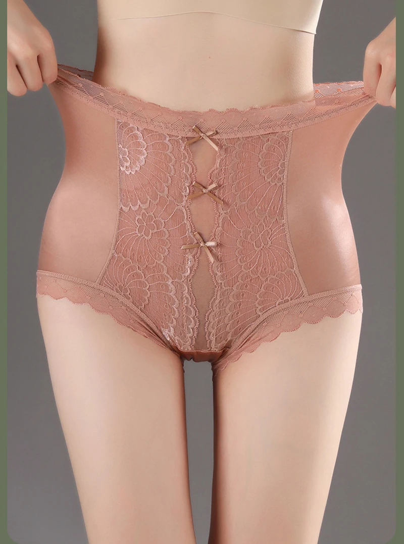 High Waist Lace Women Panties Ice Silk Thin Elastic Briefs Lingerie Seamless Luxury Breathable Underwear Butt Lifting Underpants