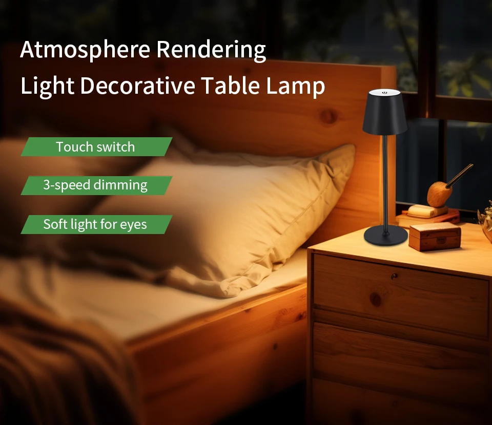 Touch Sensor Light LED Table Lamp Cordless Desk Light Rechargeable 3Color Bedside Creative Ambient Light Bar Outdoor Decor Light