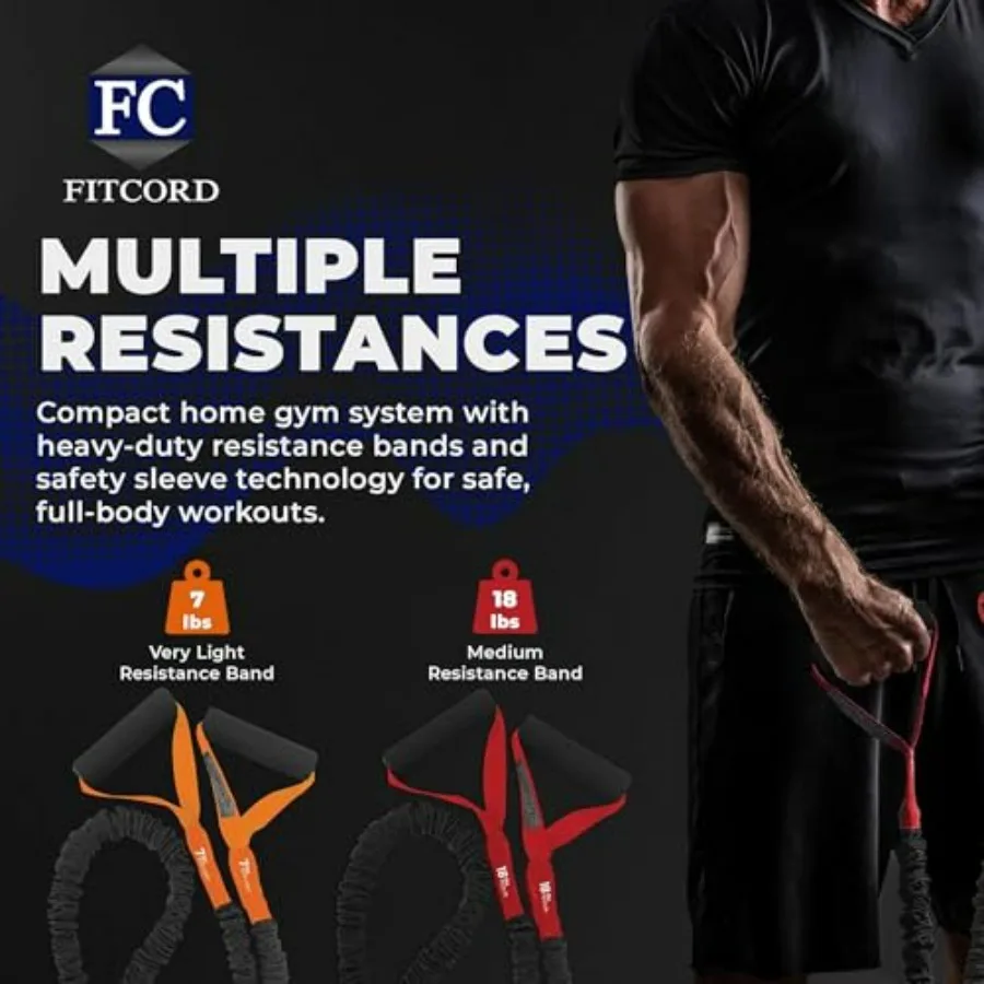 American Made Resistance Bands 2 Pack with Door Anchor- Home Workout Equipment Set - Secure & Durable, Body Stretching & Strengt