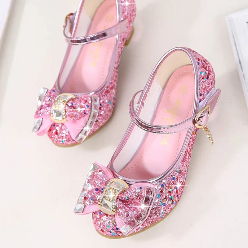 Kids Leather Shoes Girls Wedding Dress Shoes Children Elsa Princess Bowtie Dance For Girls Casual Flat Sandals