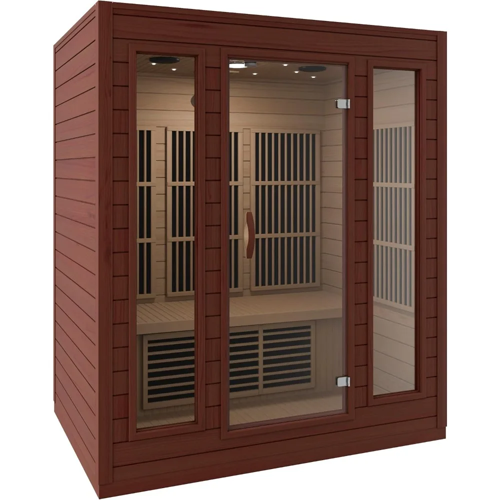 Home Sauna Room for 3 Person Hemlock Wooden Indoor Sauna Spa - Bluetooth Speaker, Heating Plate, Touch Control Panel Temperature 2