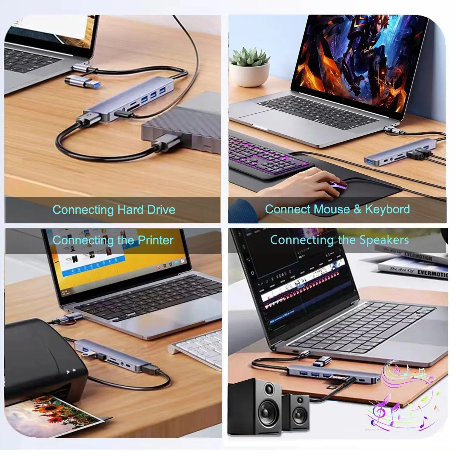 8-in-1 USB-C Hub with HDMI, SD/TF Card Reader, Audio Jack, and USB 3.0 Ports