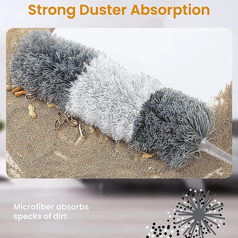 Microfiber Feather Duster 5 Pieces With Extension Rod Reusable Flexible And Washable Duster