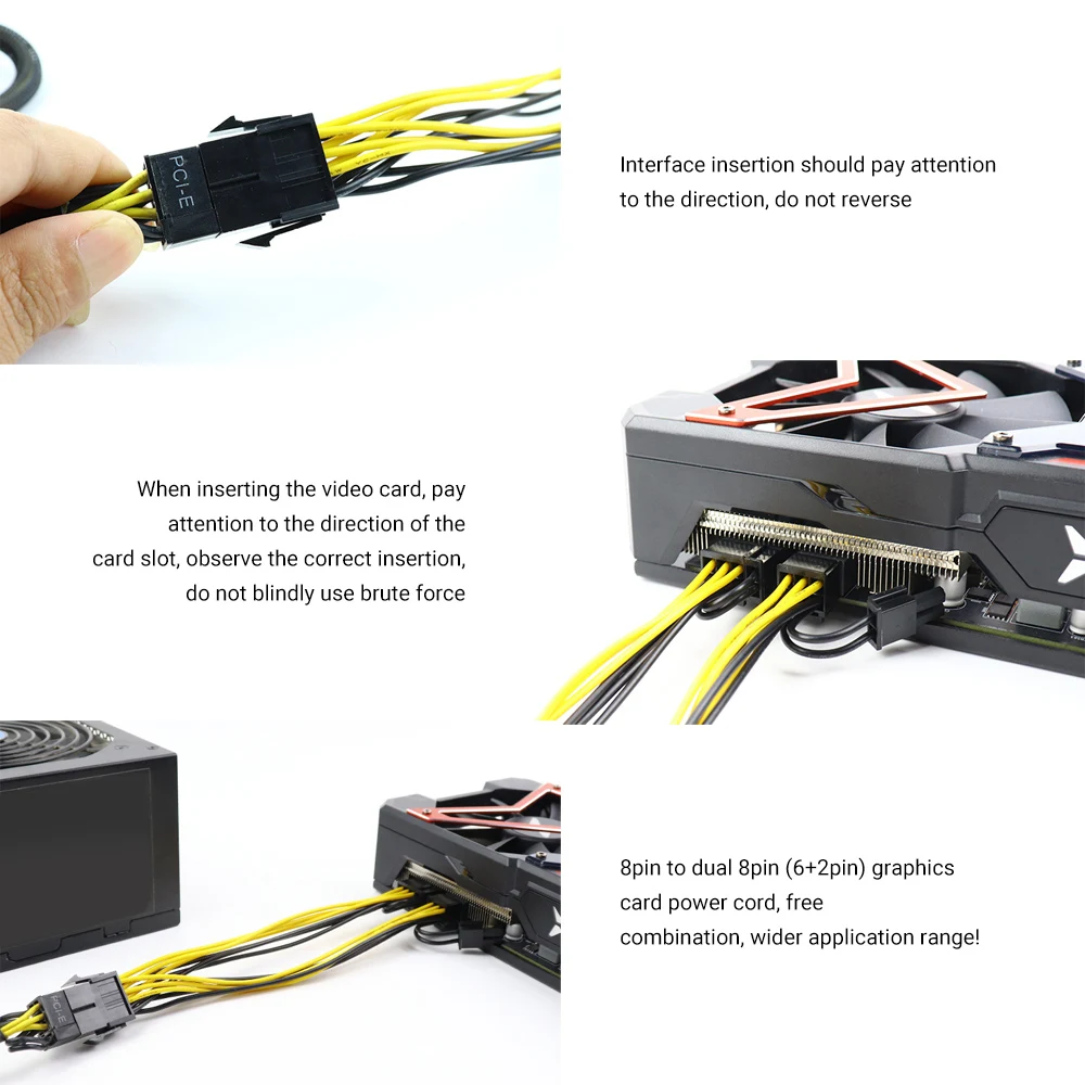 20cm Pcie Pin to Dual Pin Cable Adapter Graphics Card Power