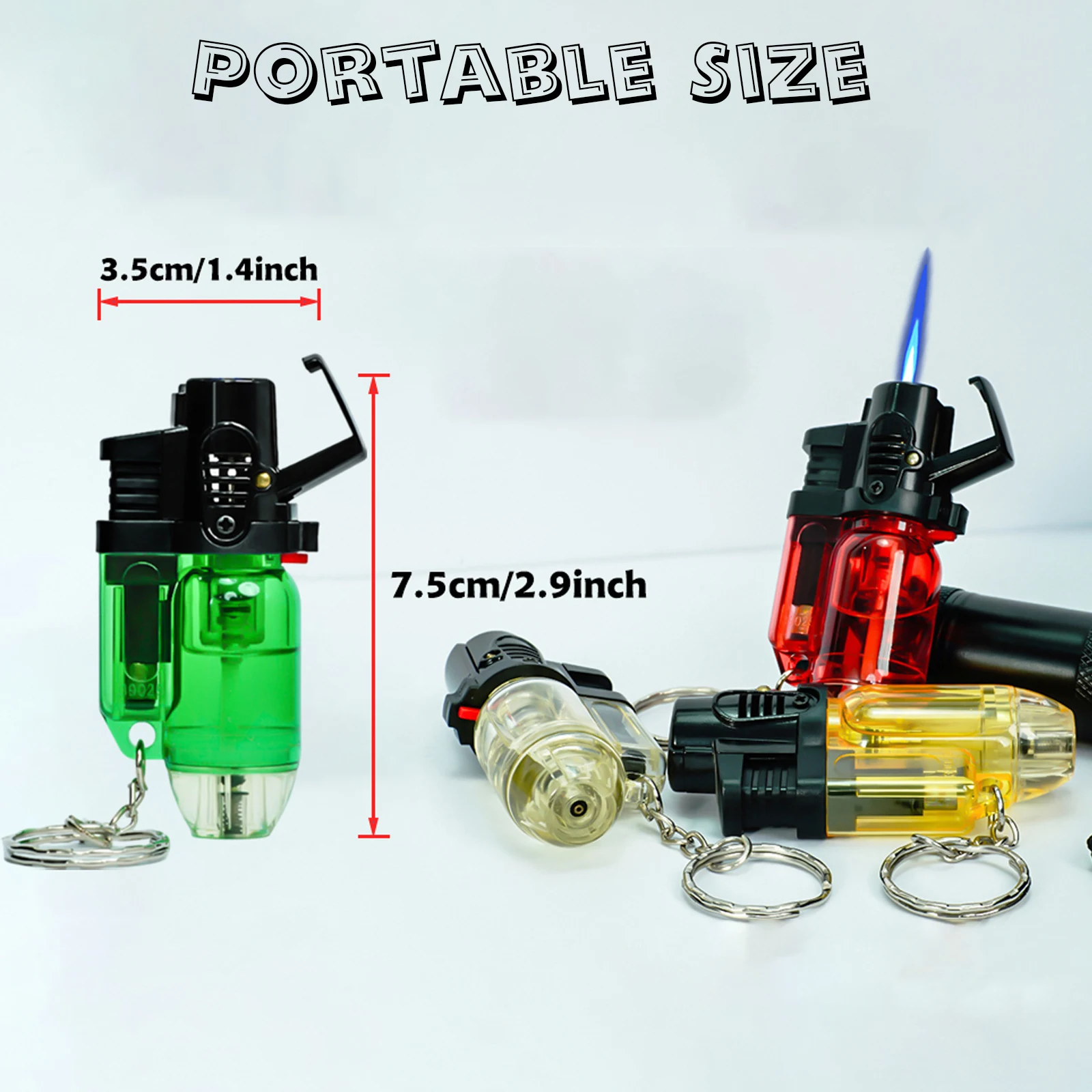 Cool Jet Flame Torch Lighter Refillable Butane Windproof Design with Keychain and Flame Fixed Lock(Without Butane) 5 Pack butane gas lighter cigarette lighter