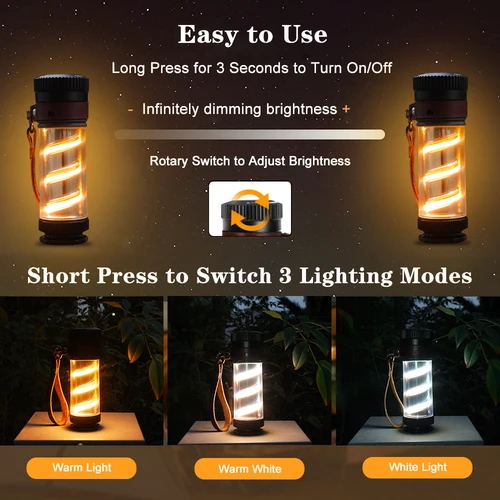빈티지 LED 충전식 야외 손전등 랜턴, 가장 밝은 LED 손전등, 배터리 전원 LED 조명, 캠핑 비상 2