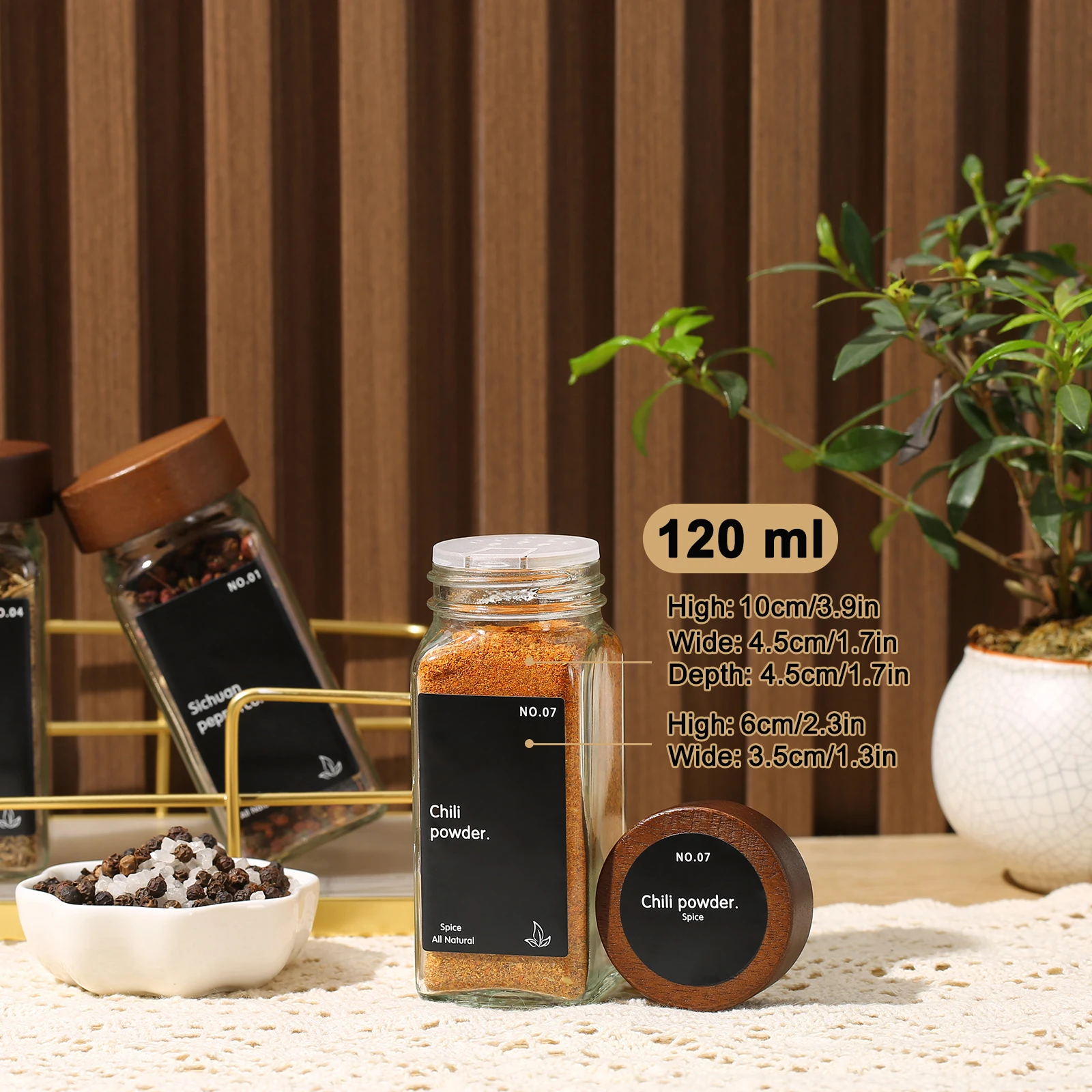 6/12/24 Spice Jar with Lid and Label (Acacia Wood Cover)-Square Spice Jar-Kitchen with Pen, Funnel, Brush and Black Label for Storage Organizing It&rsquo;S Ideal Choice for Herbal Spices Condimen