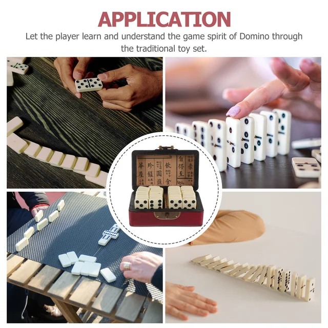 1 Set Wood Dominoes Set with Box Dominoes Block Set Domino Construction Jewelry Box Kids Party Favors 4