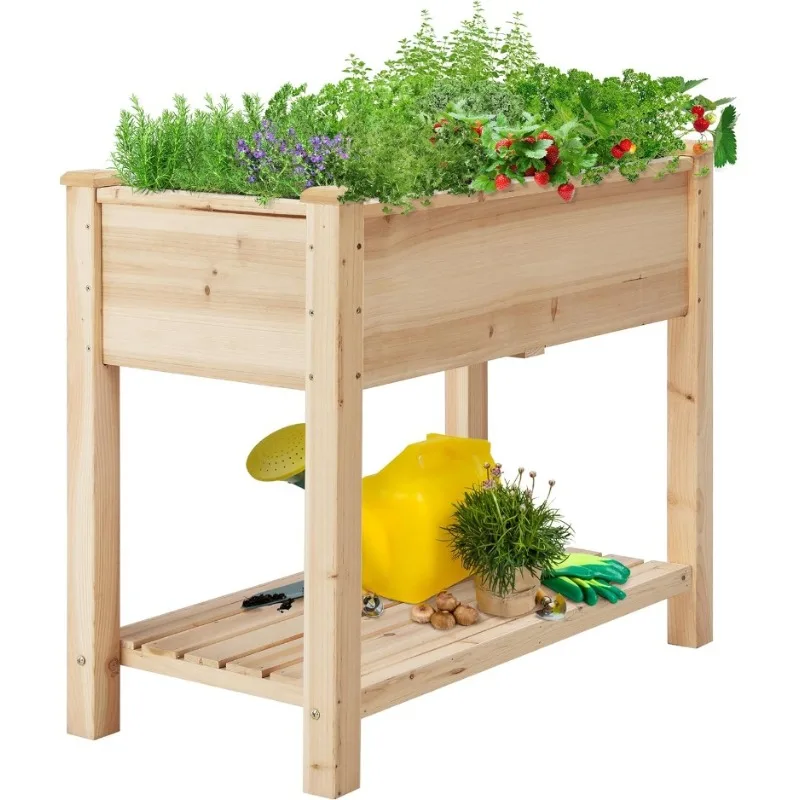 

Horticulture Raised Garden Bed Planter Box with Legs & Storage Shelf Wooden Elevated Vegetable Growing Bed for Flower/Herb