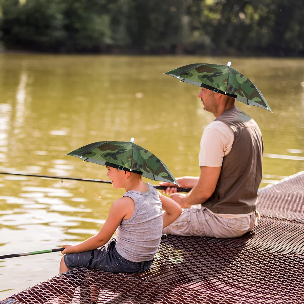 Outdoor Sun Shade Hat Waterproof Camping Fishing Headwear Cap Foldable  Portable Rain Umbrella Hat Double-Layer Fishing Head Hats