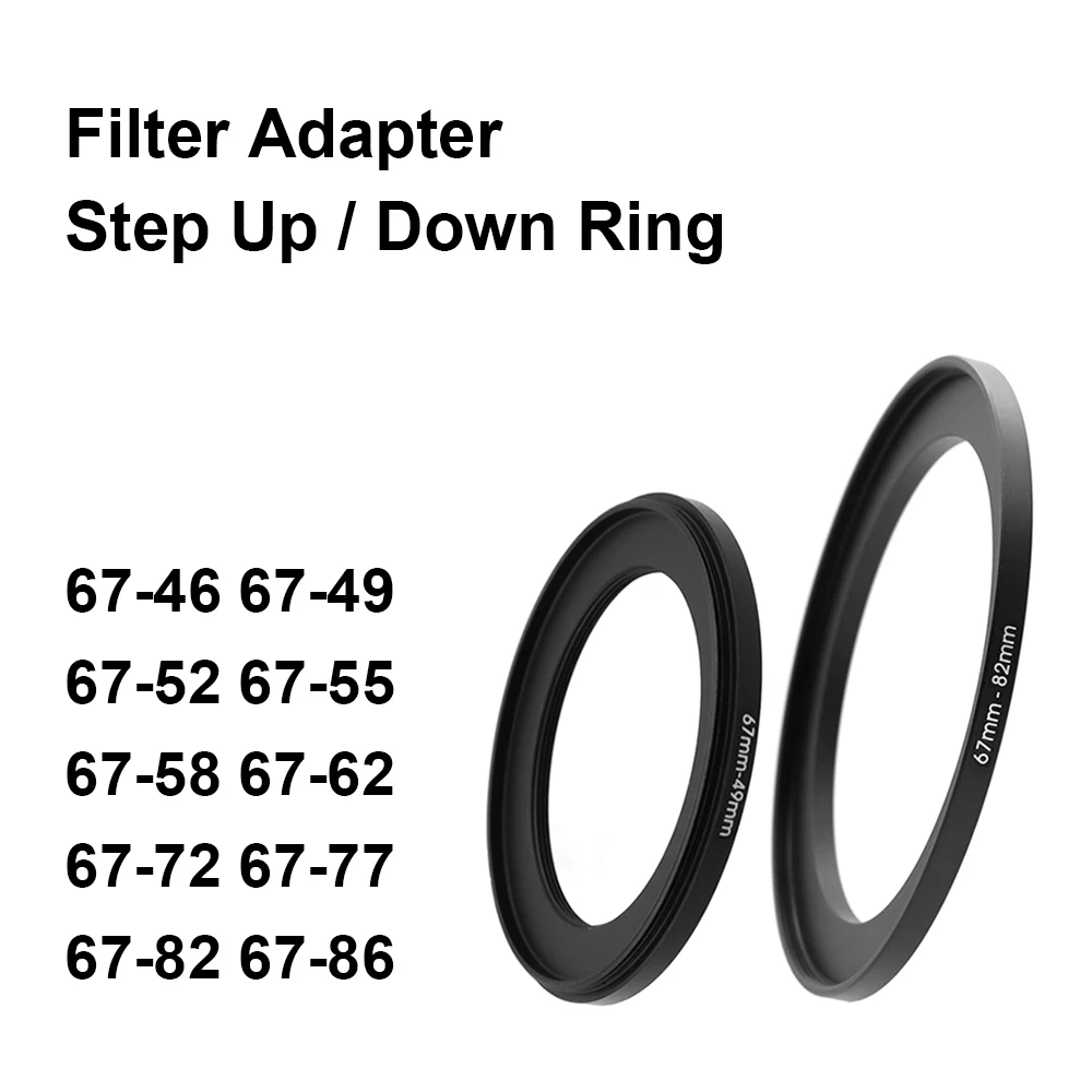 Filtr obiektywu kamery pierścień pośredniczący Step Up / Down Ring Metal 67 mm - 46 49 52 55 58 62 72 77 82 86 mm dla osłony przeciwsłonecznej UV ND CPL itp.