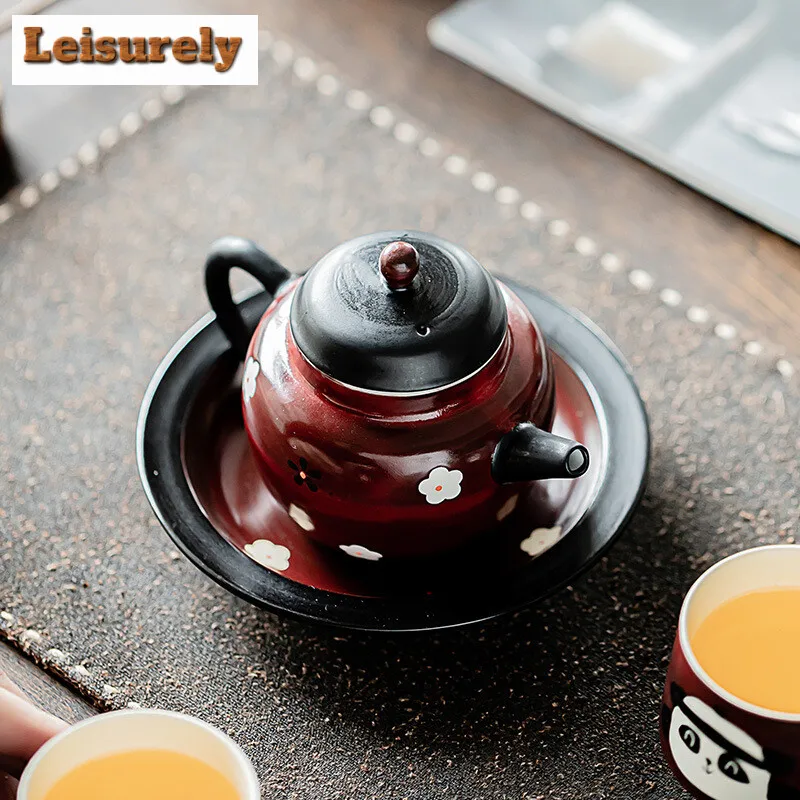 Boutique Pink Hawthorn Red Ceramic Teacup Hand Painted Small Flower Pot Japanese Tea Brewing Kettle Portable Bag Kung Fu Teaset
