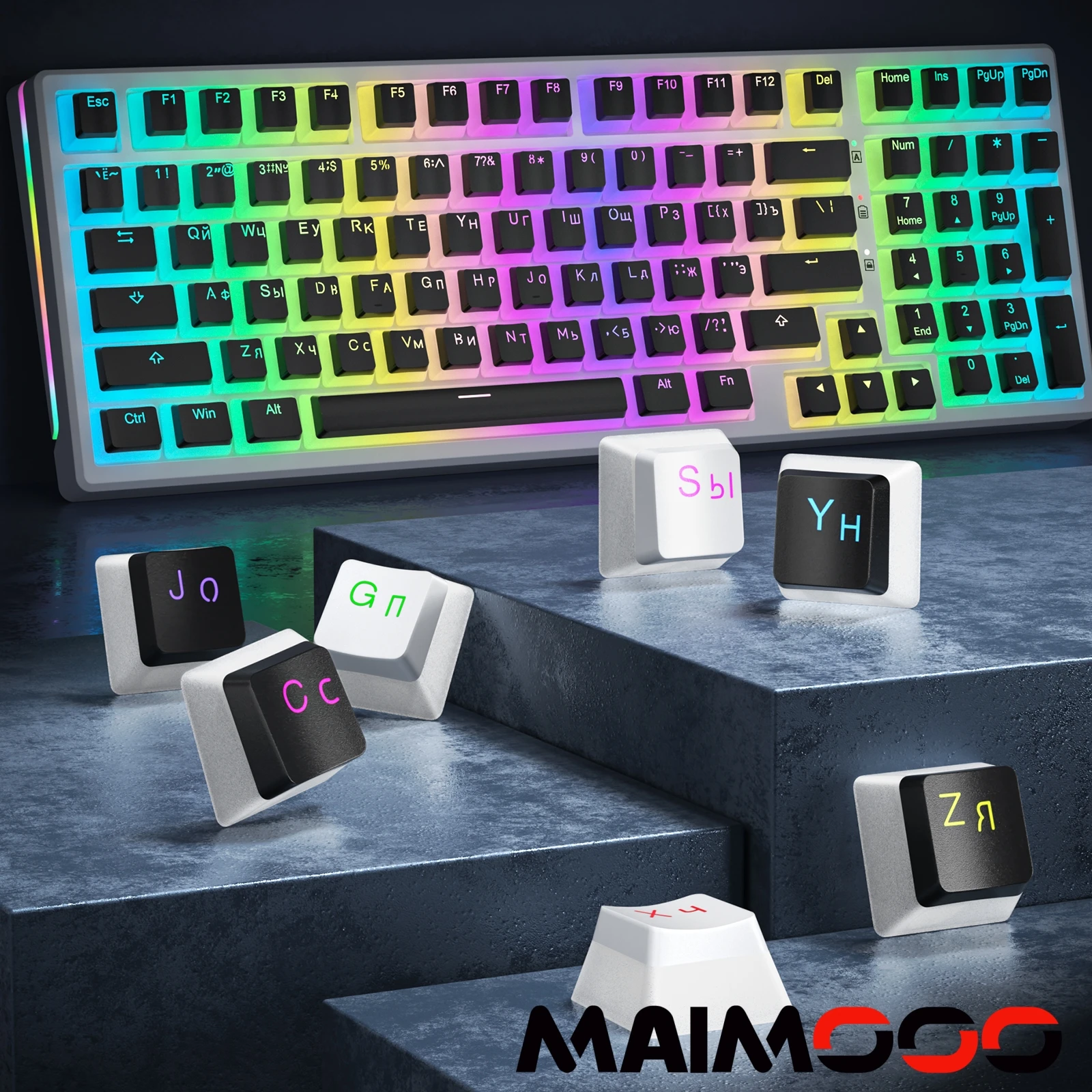 MAIMOOO-Keycaps translúcidos, teclado mecânico, russo, pudim, OEM,