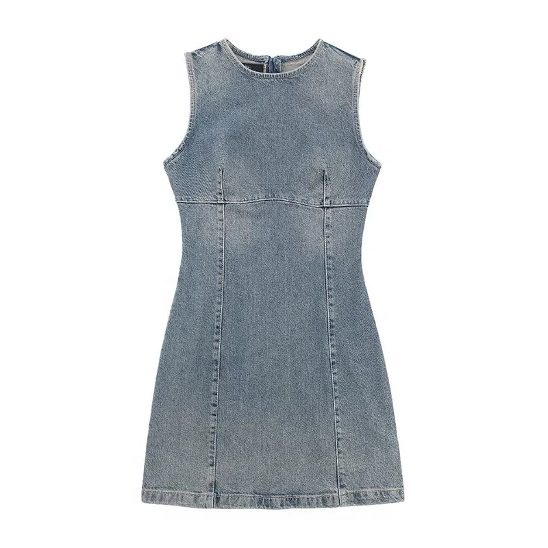 

Summer Women's Cowboy Dresses 2024 New Casual Classic Vintage Round Neck Sleeveless Short Dress Slim Sexy Elegant Mini Dresses