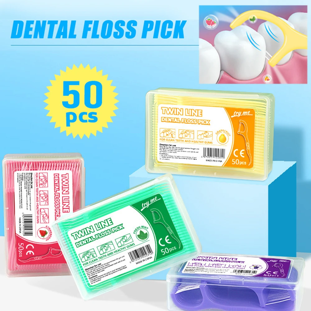 50Pcs/Box Floss Toothpick Set Colorful Fruit Flavor Dental Floss Pick Portable Toothpick Floss Teeth Cleaner With Storage Tube