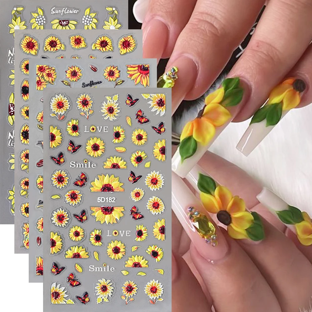 Nagelsticker Frühling Blume – 8 Blatt Selbstklebende Nail Art Aufkleber | Aus Resin, Ungiftig | Für Fingernägel & Fußnägel | Inkl. Schutzlack-Tipp