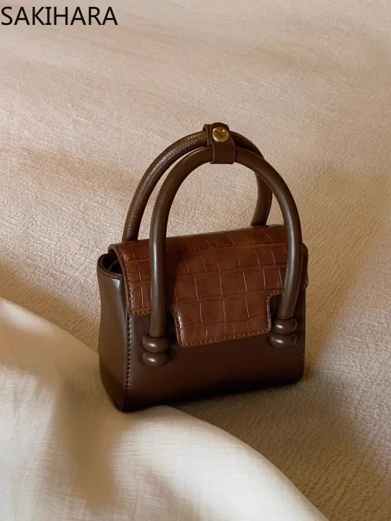 

Y2K Vintage Fashion Korean Contrast Color PU Leather Mini New Arrive Shoulder Bags Women Casual Temperament Top Handle Bags