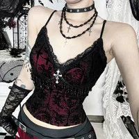 Vintage centre commercial gothique flocage Camisole femmes esthétique Fairycore Grunge Y2k e-girl dentelle Patchwork perles culture débardeurs 2
