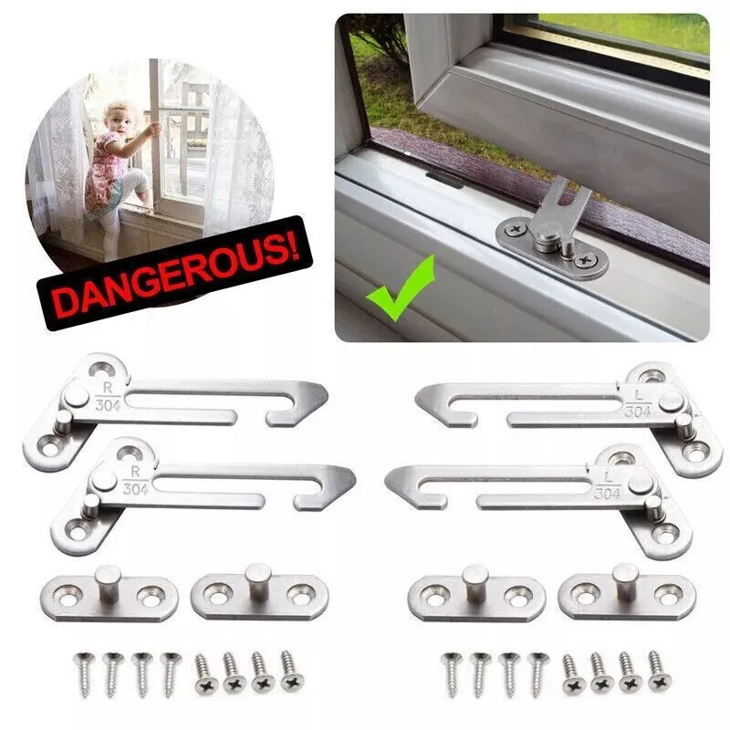 1set Lock Protector Locator Window Support Adjustable Cabinet Locks Window Protection Hook Latches Casement Blocking