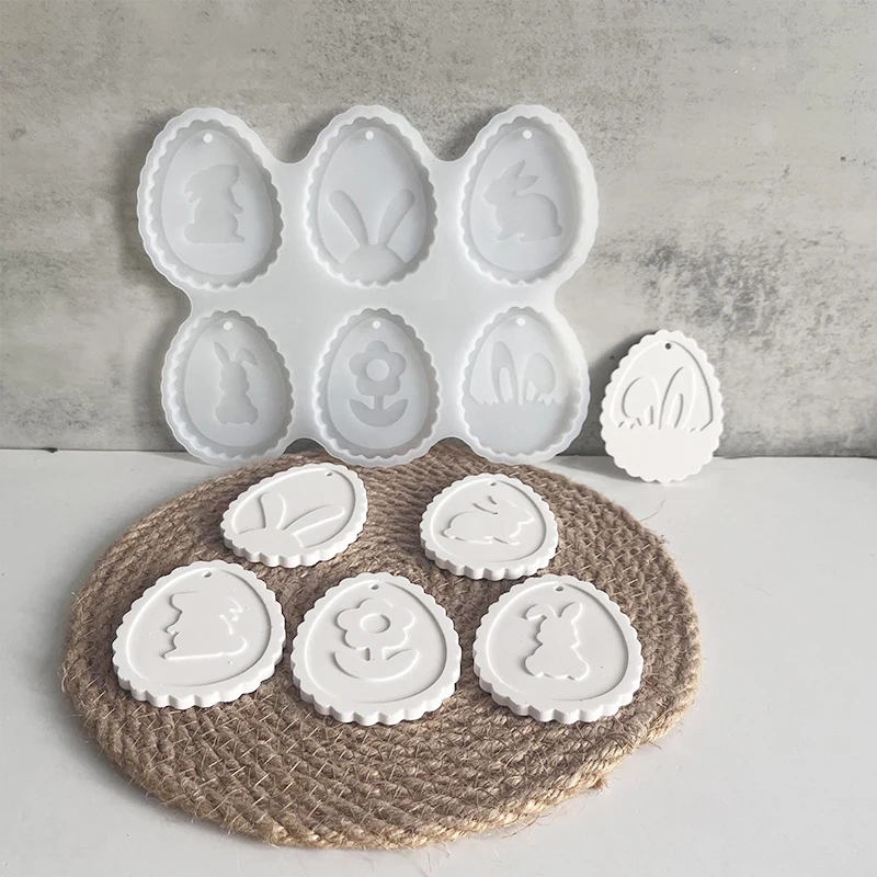 1PC Easter Rabbit Series Silicone Mold Handmade Easter Bunny Hanging Tag Casting Mold DIY Chocolate Fondant Ornament