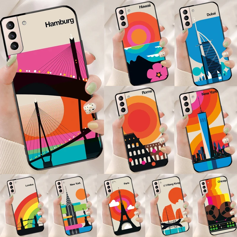 London Roma New York Paesi Art Case Per Samsung Galaxy S21 S22 S23 Ultra S20 Fe Note 20 Ultra S8 S9 S10 Note 10 Plus Cover