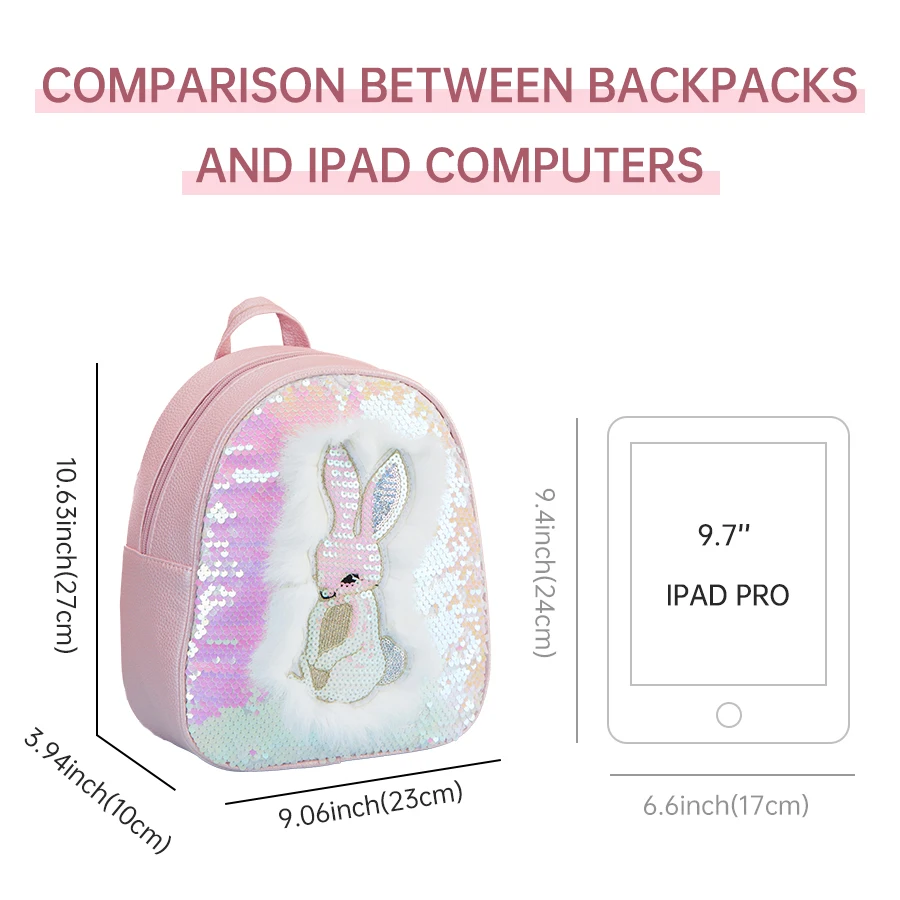 Children's and Girls' Backpack Rabbit Children's Backpack Adjustable Shoulder Straps Cute and Lightweight Kindergarten Strap Sui 3