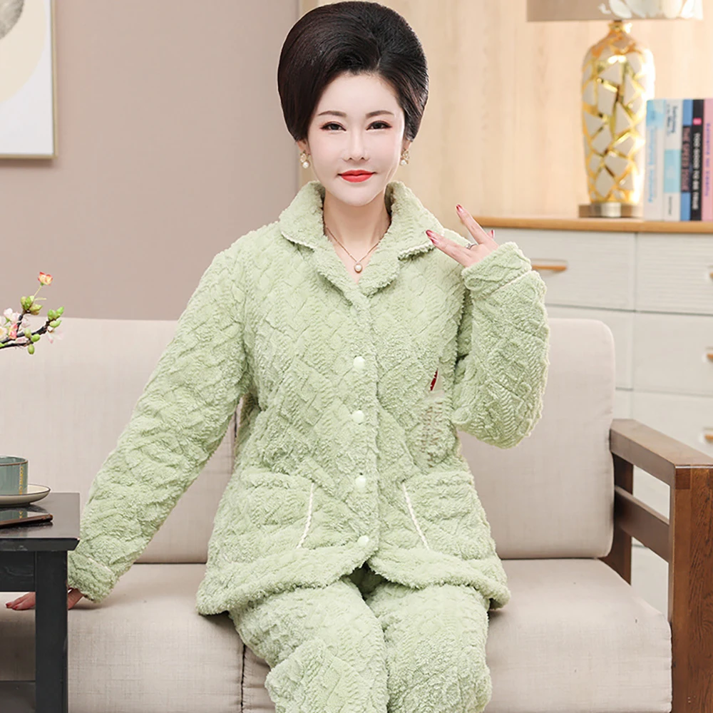 Fashion Scarf Flannel Pajama Sets Woman Winter 3-Layer Super Thicken Coral Fleece Pajamas for Women Soft Comfort pijama mujer